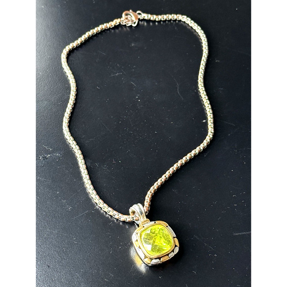Vintage 2-tone Stunning Green CZ Renaissance Revival Adj. Necklace - Picture 1 of 6